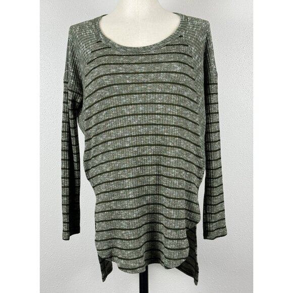 Staccato Womens  Green Black Striped Long-Sleeve Sweater Tunic Top Knit Large - Picture 1 of 15